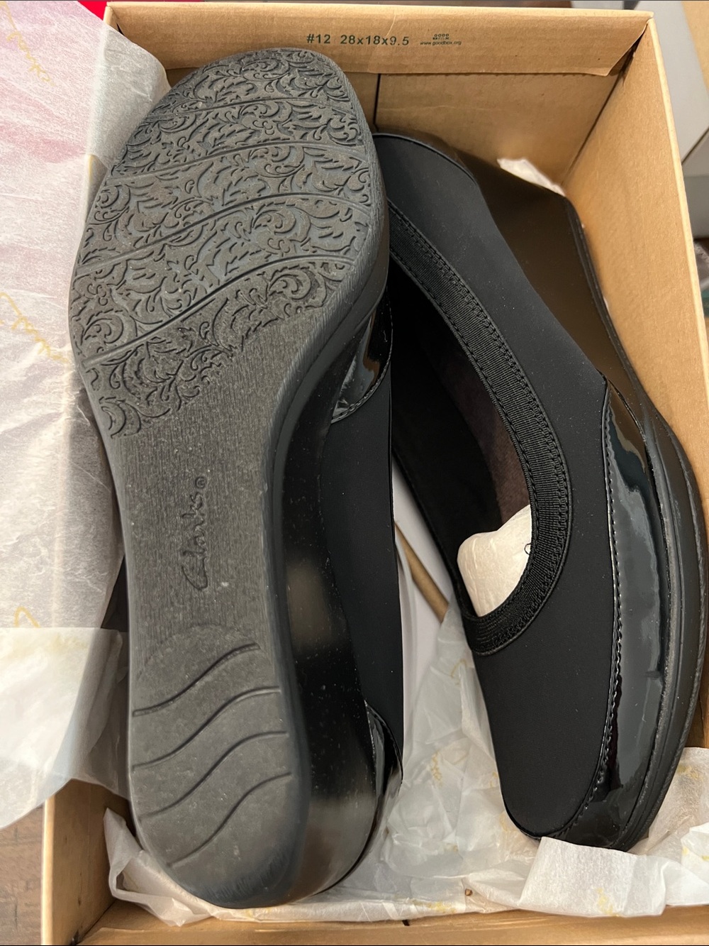 Clarks Black Slip-On Wedge Flats - Picture 2 of 6
